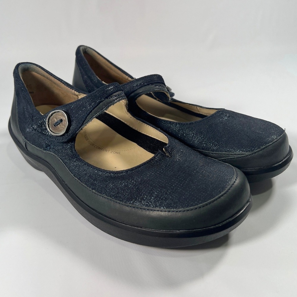 Ziera Mary‎ Jane Comfort Flats Super Support Navy Blue Shimmer Leather Womens 39